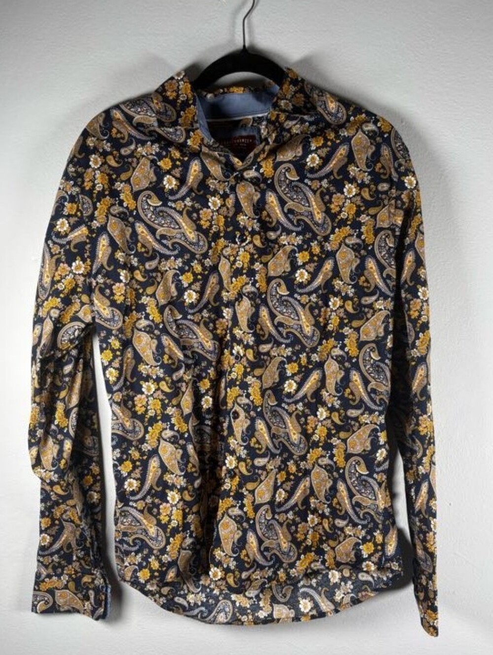 Consequence Men's Paisley Floral Button-Down Shirt - Navy & Gold Accent